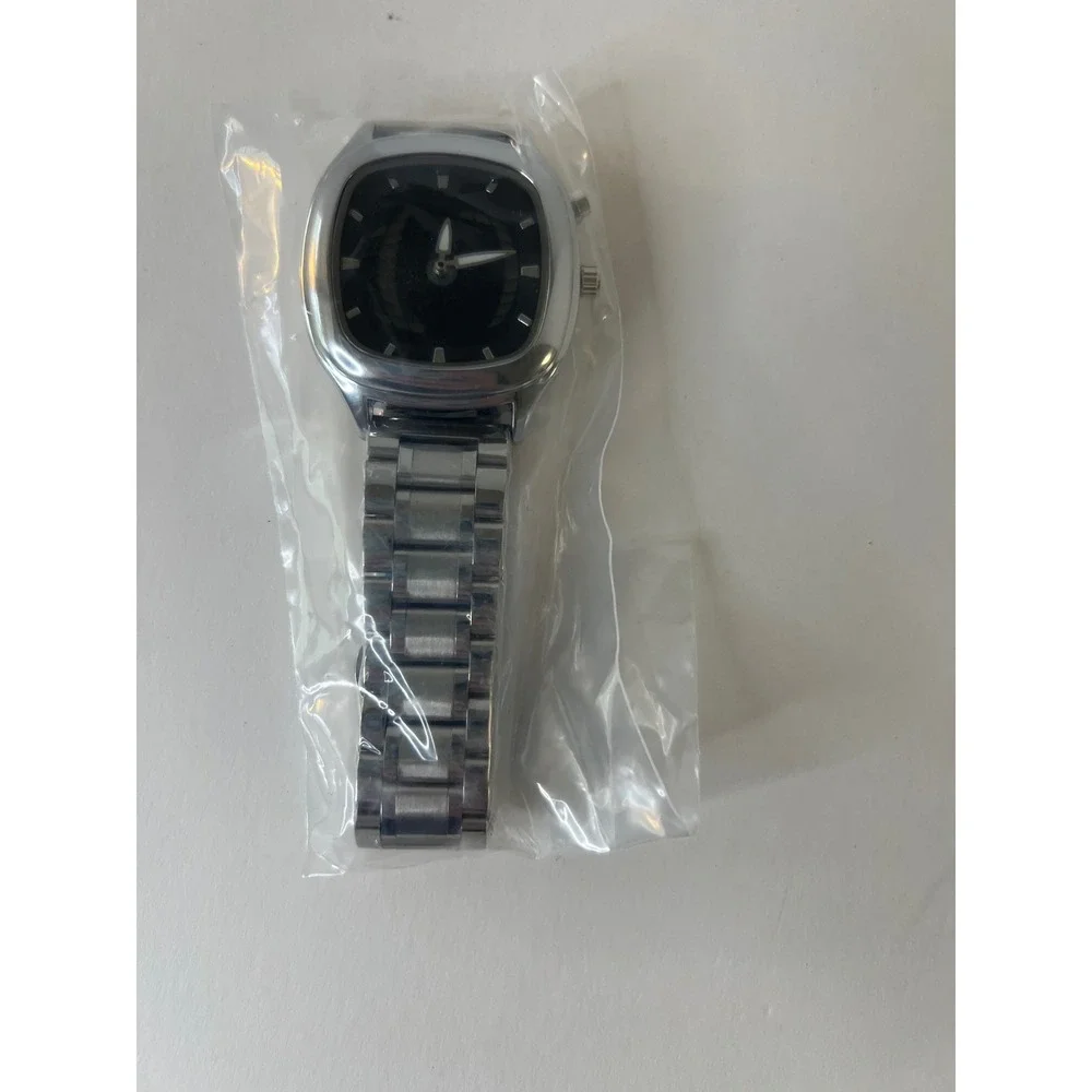 Pintime Mens Retro Square Stainless‎ Steel Wristwatch NIP
